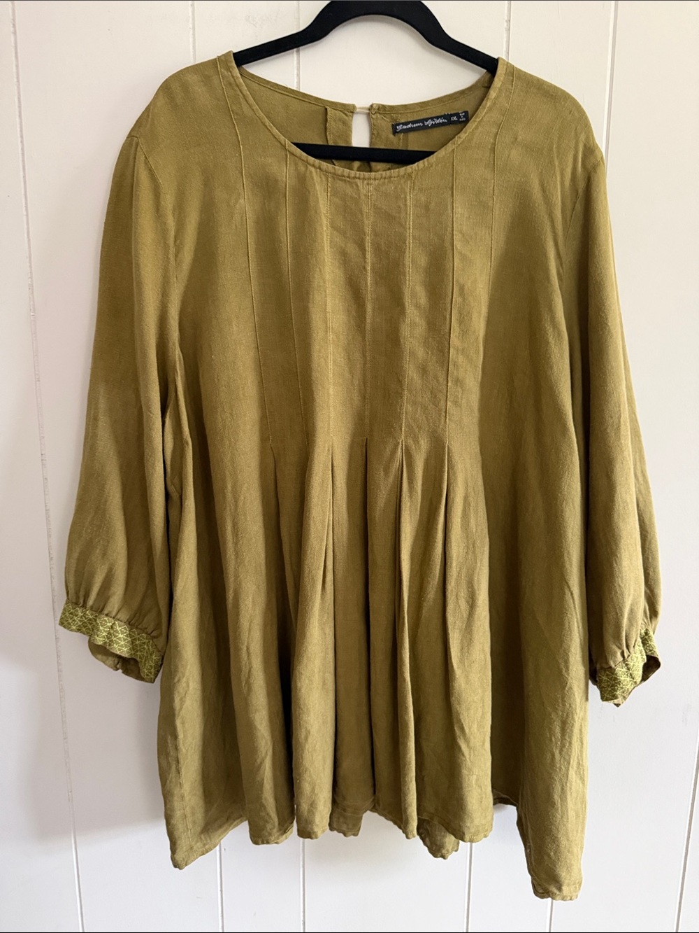Gudrun Sjoden Tunic Top Chartreuse Lagenlook Earthy Boho Emroidered Layering XXL